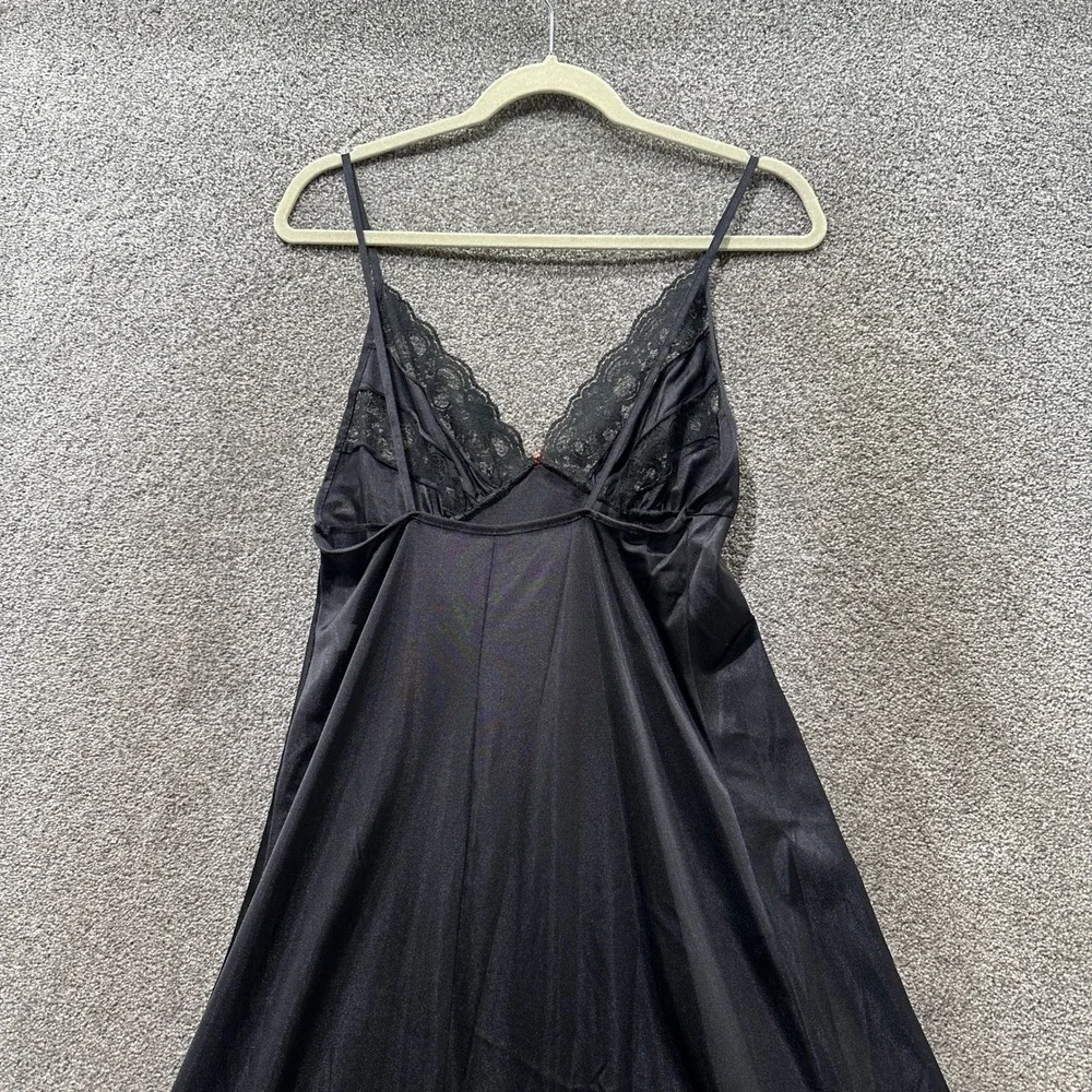 VTG Petra Fashions Black Lace Maxi Nightgown Small Rose Detail USA Made Romantic